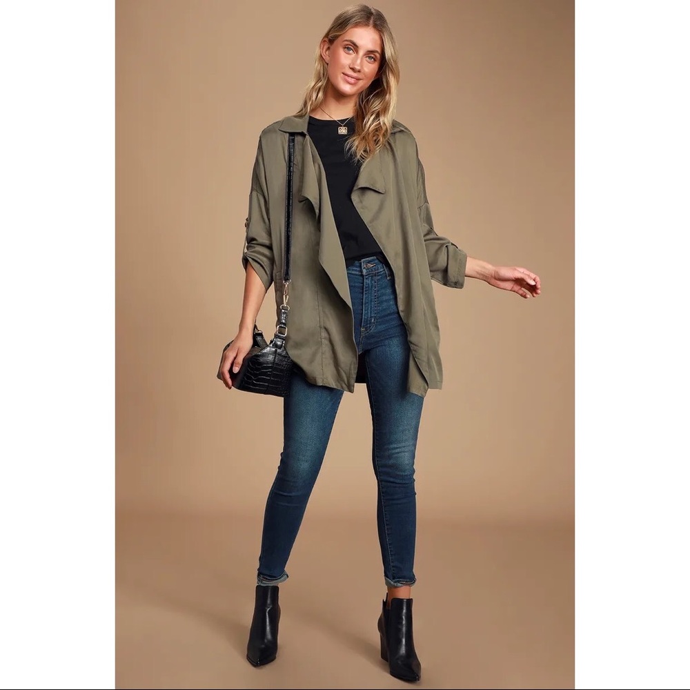 Lulus Lucky Break Olive Oversized Jacket View 3